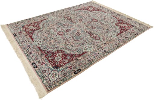 Close-up detail of New Isfahan rug from China showing Wool weave