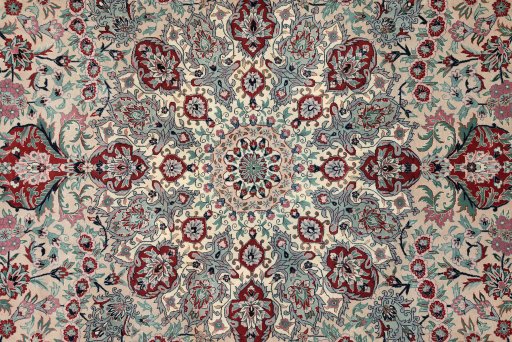 Central medallion detail of New Isfahan rug from China