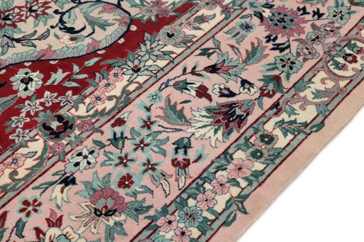 Close-up detail of New Isfahan rug from China showing Wool weave
