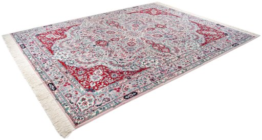 Corner detail of New Isfahan rug showing border pattern and Wool pile