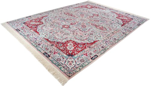 Close-up detail of New Isfahan rug from China showing Wool weave