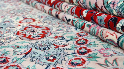 Close-up detail of New Isfahan rug from China showing Wool weave