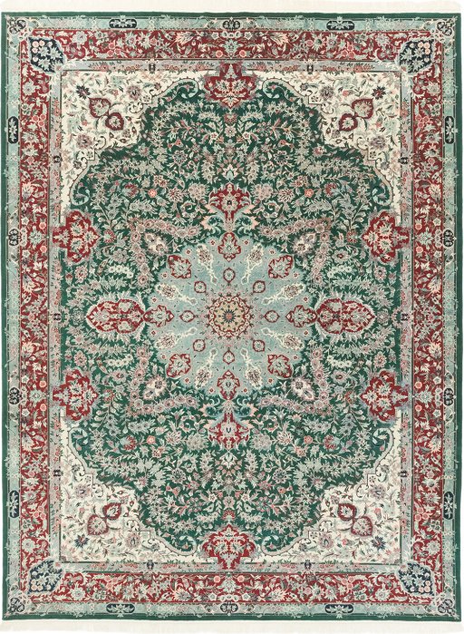 Full view of New Isfahan rug from China, 365 × 274 cm in Green tones