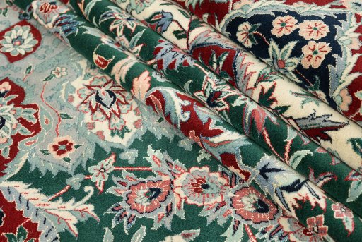 Full view of New Isfahan rug from China, 365 × 274 cm in Green tones