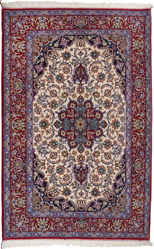 Full view of New Isfahan rug from Iran / Persia, 162 × 112 cm in Cream tones