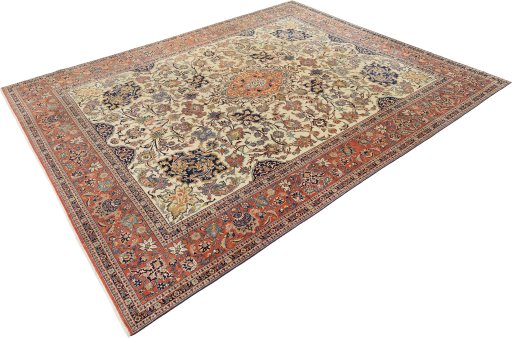 Corner detail of 1920s Isfahan rug showing border pattern and Wool pile