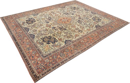 Close-up detail of 1920s Isfahan rug from Iran / Persia showing Wool weave