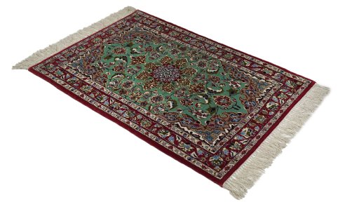 Corner detail of 1990s Isfahan rug showing border pattern and Wool pile