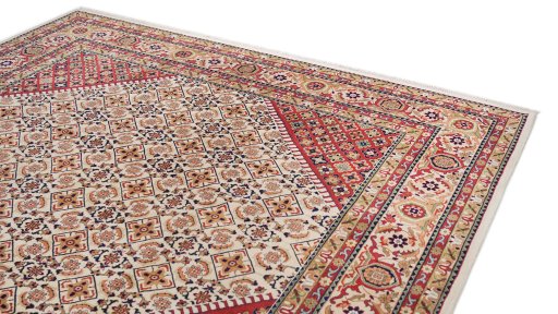 Surface texture of 1990s Isfahan rug with natural Wool and intricate pattern