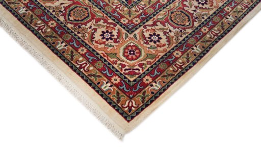 Backside of handmade 1990s Isfahan rug showing knot structure and weave density