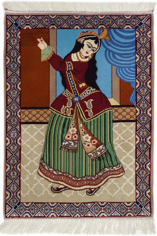 Full view of 1990s Isfahan rug from Iran / Persia, 99 × 71 cm in Multi Color tones