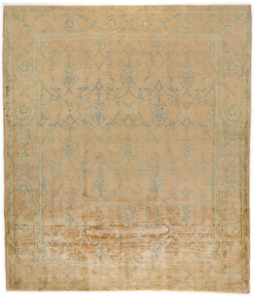 Full view of New Isfahan rug from Iran / Persia, 290 × 254 cm in Terracotta tones