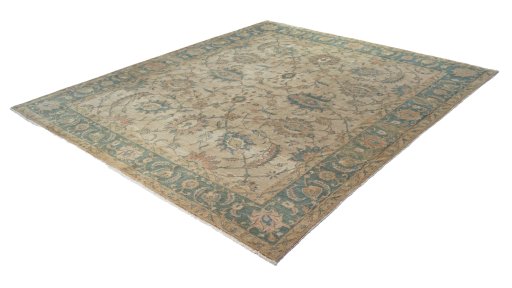 Corner detail of New Isfahan rug showing border pattern and Wool pile