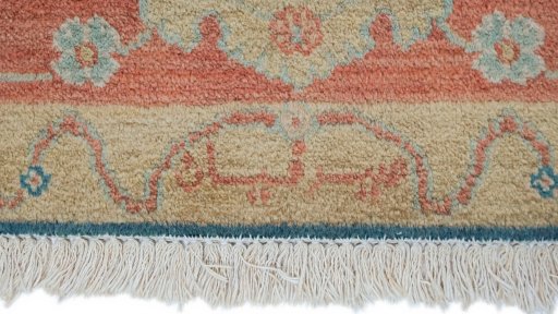 Close-up detail of New Isfahan rug from Iran / Persia showing Wool weave