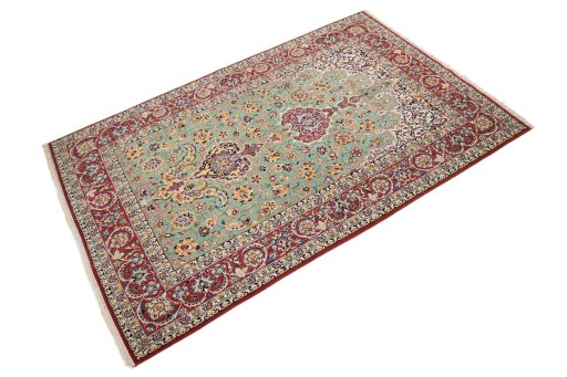 Corner detail of 1990s Isfahan rug showing border pattern and Wool pile