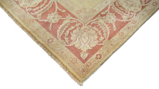 Backside of handmade New Isfahan rug showing knot structure and weave density