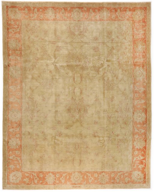 Full view of New Isfahan rug from Iran / Persia, 312 × 244 cm in Beige tones