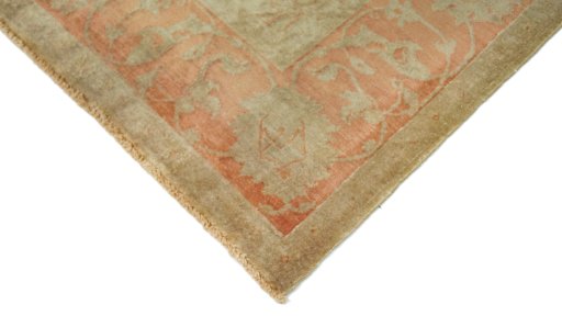 Backside of handmade New Isfahan rug showing knot structure and weave density