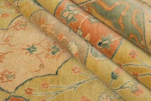 Full view of New Isfahan rug from Iran / Persia, 520 × 385 cm in Yellow tones