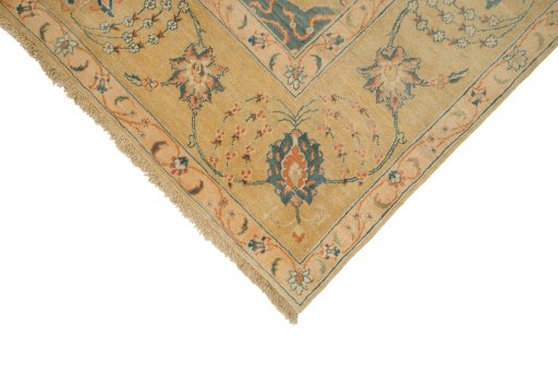 Backside of handmade New Isfahan rug showing knot structure and weave density