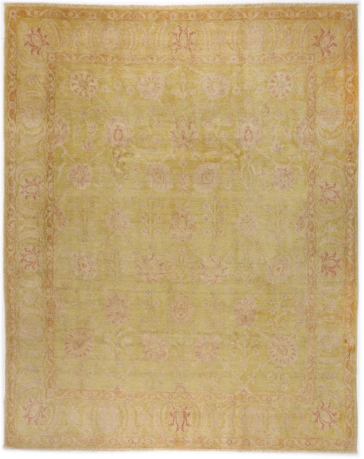 Full view of New Isfahan rug from Iran / Persia, 308 × 242 cm in Yellow tones