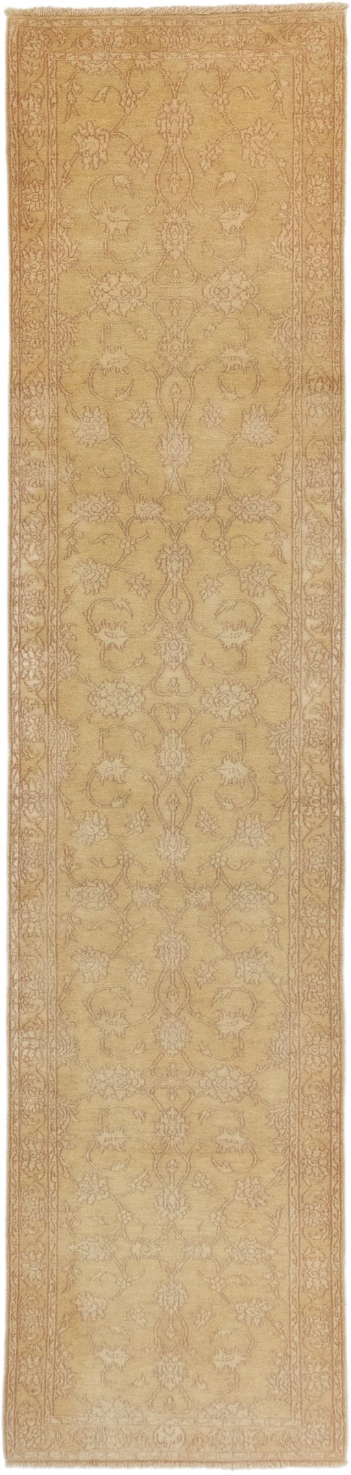 Full view of New Isfahan rug from Iran / Persia, 337 × 78 cm in Beige tones