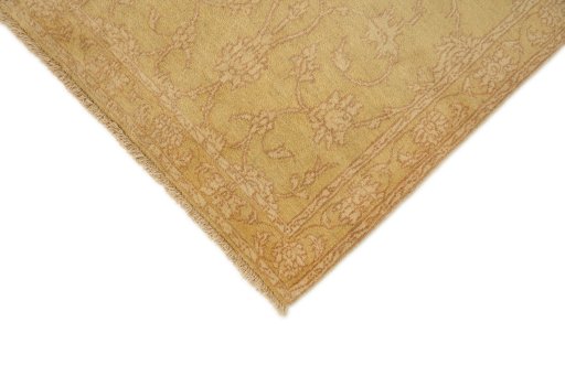 Backside of handmade New Isfahan rug showing knot structure and weave density