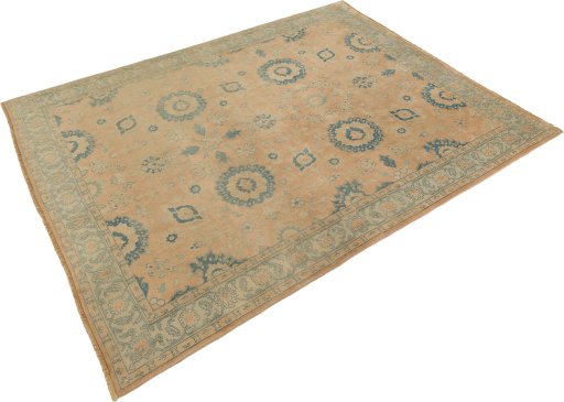 Corner detail of New Isfahan rug showing border pattern and Wool pile
