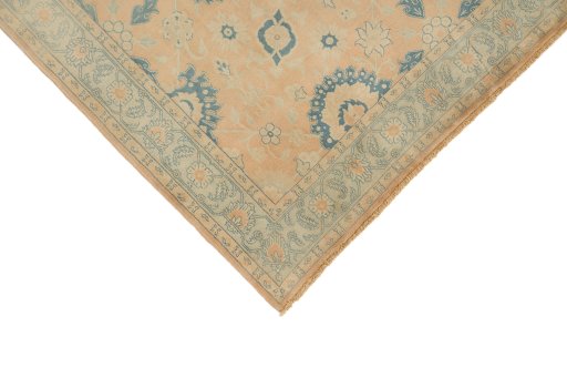 Backside of handmade New Isfahan rug showing knot structure and weave density