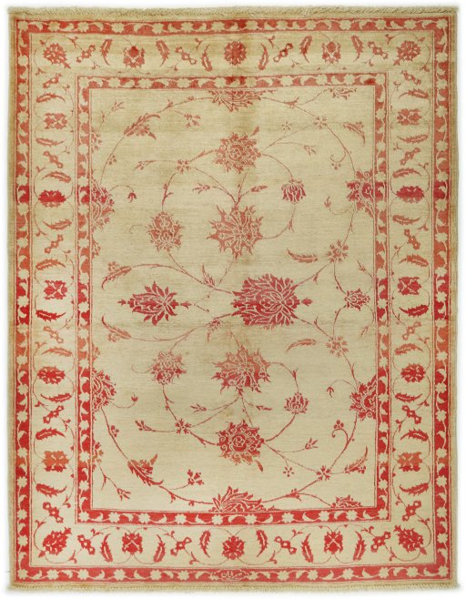 Full view of New Isfahan rug from Iran / Persia, 178 × 138 cm in Beige tones