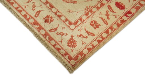 Backside of handmade New Isfahan rug showing knot structure and weave density