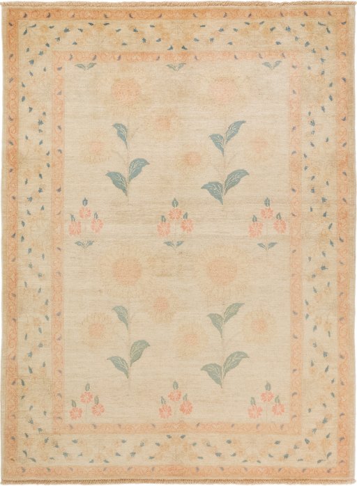 Full view of New Isfahan rug from Iran / Persia, 198 × 150 cm in Beige tones