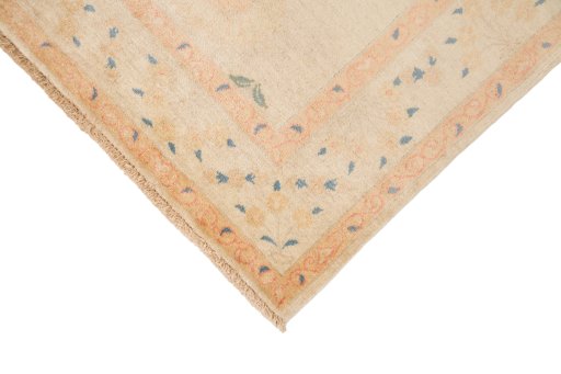 Backside of handmade New Isfahan rug showing knot structure and weave density