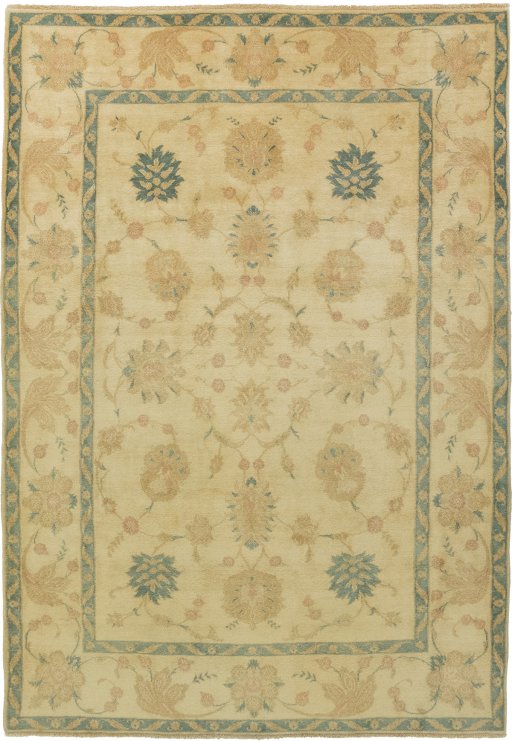 Full view of New Isfahan rug from Iran / Persia, 285 × 200 cm in Yellow tones