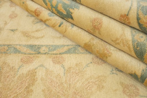 Full view of New Isfahan rug from Iran / Persia, 285 × 200 cm in Yellow tones