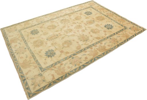 Corner detail of New Isfahan rug showing border pattern and Wool pile