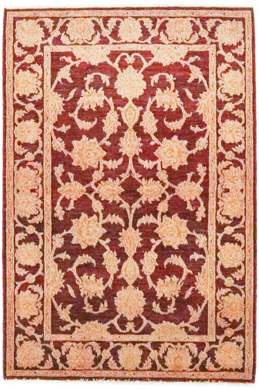 Full view of New Isfahan rug from Iran / Persia, 150 × 100 cm in Dark red tones