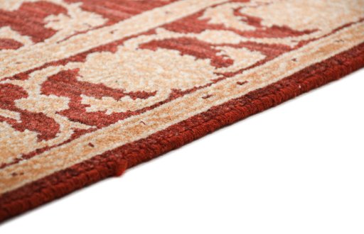 Backside of handmade New Isfahan rug showing knot structure and weave density