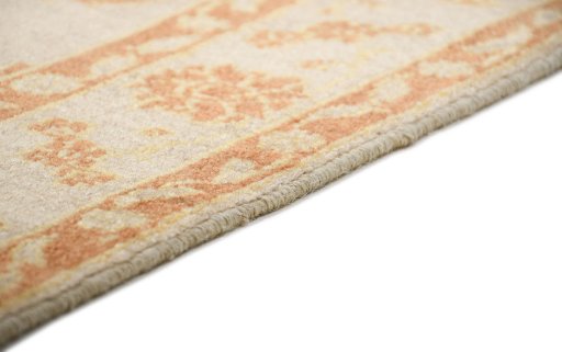 Backside of handmade New Isfahan rug showing knot structure and weave density