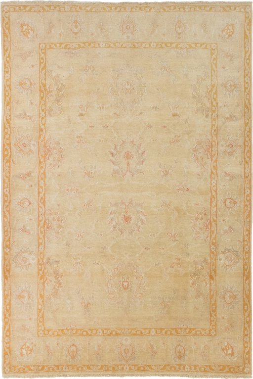 Full view of New Isfahan rug from Iran / Persia, 286 × 195 cm in Beige tones