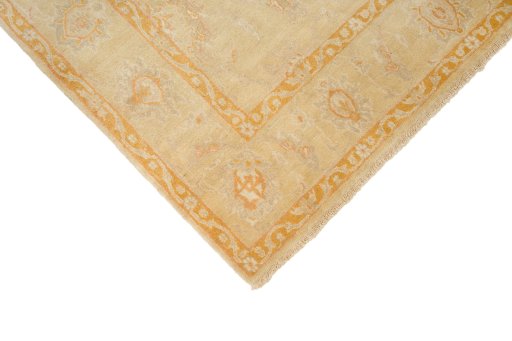 Backside of handmade New Isfahan rug showing knot structure and weave density