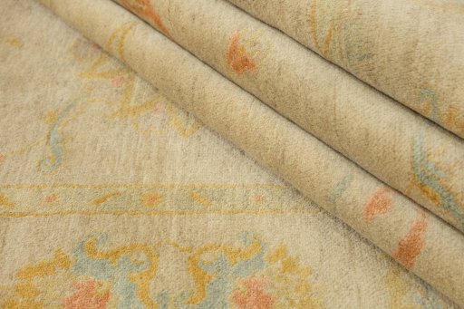 Full view of New Isfahan rug from Iran / Persia, 264 × 195 cm in Beige tones