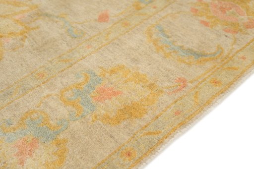 Backside of handmade New Isfahan rug showing knot structure and weave density