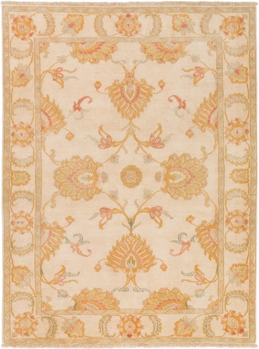 Full view of New Isfahan rug from Iran / Persia, 198 × 150 cm in Beige tones