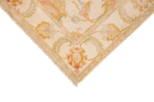 Backside of handmade New Isfahan rug showing knot structure and weave density