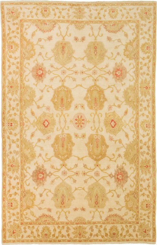 Full view of New Isfahan rug from Iran / Persia, 290 × 190 cm in Cream tones