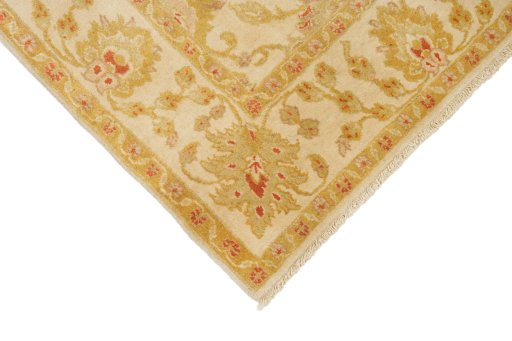 Backside of handmade New Isfahan rug showing knot structure and weave density