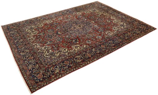 Corner detail of 1920s Isfahan rug showing border pattern and Wool pile