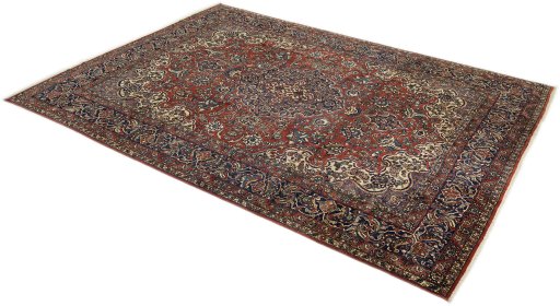 Close-up detail of 1920s Isfahan rug from Iran / Persia showing Wool weave
