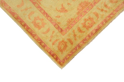 Backside of handmade New Isfahan rug showing knot structure and weave density
